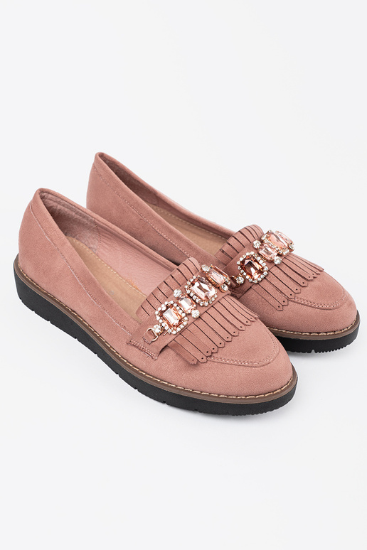 couleur rose en daim mocassins décoré de cristaux