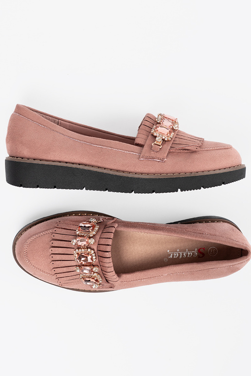 couleur rose en daim mocassins décoré de cristaux