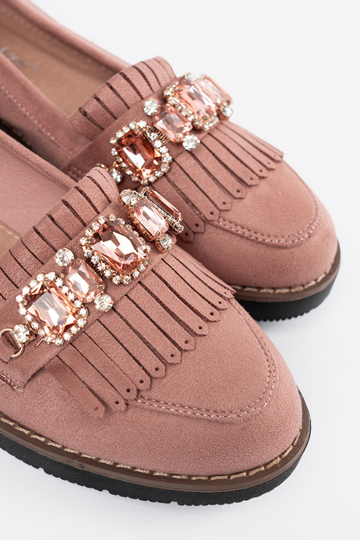 pinke Farbe aus INildleder Mokassins mit Kristallen verziert