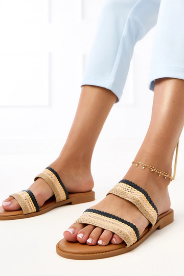 Zwarte dames slippers met gevlochten bandjes Rios