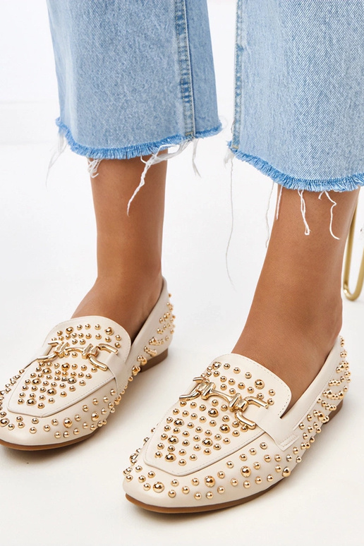 Beige Mokassins mit Nieten Lea