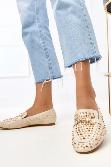 Beige Mokassins mit Nieten Lea 2