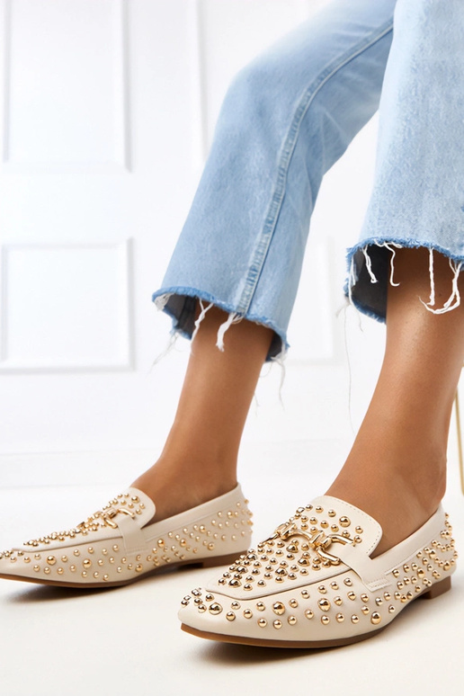 Beige Mokassins mit Nieten Lea