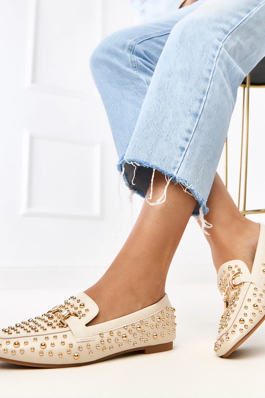 Beige Mokassins mit Nieten Lea