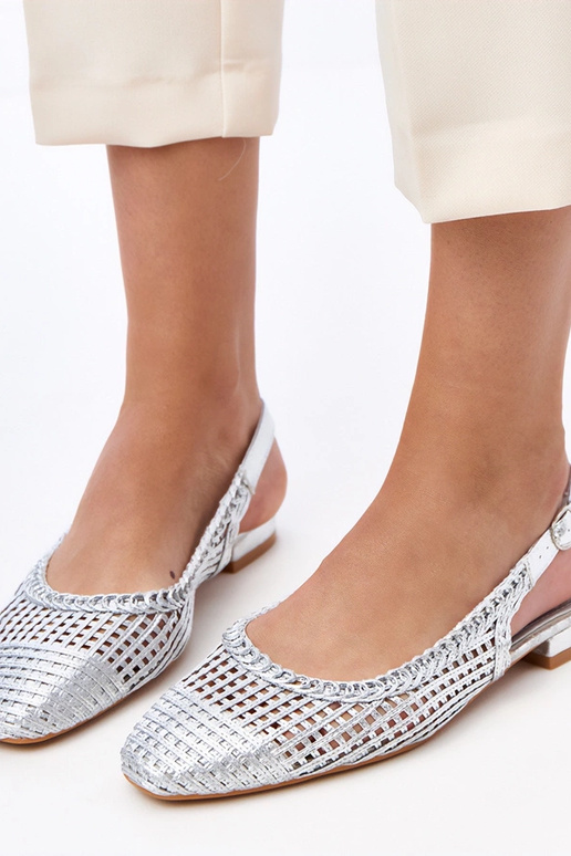 Silberne Ajour-Ballerinas mit offenem...