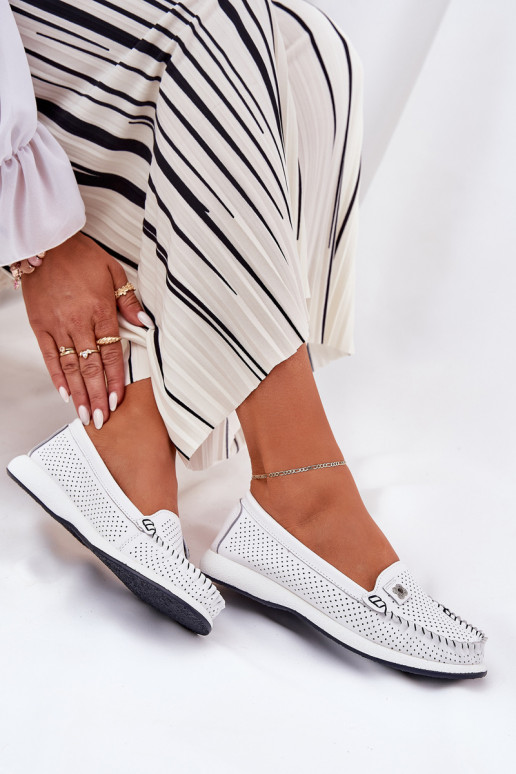 Peau mocassins pour femmes S.Barski LR51-673 couleur blanche