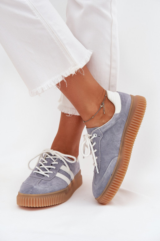 aus INildleder Sneakers Stilvollllschuhe Feminin mit einer Plattform blaue Farbe Venera