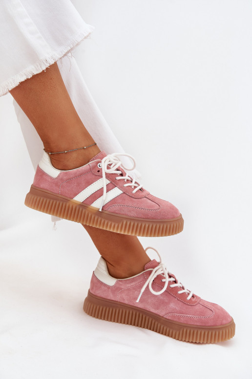 van suède Sneakers model schoenen Dames met platform roze Venera van suède Sneakers model schoenen Dames met platform roze Venera