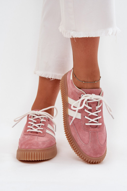aus INildleder Sneakers Stilvollllschuhe Feminin mit einer Plattform pinke Farbe Venera