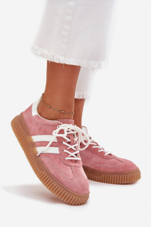 aus INildleder Sneakers Stilvollllschuhe Feminin mit einer Plattform pinke Farbe Venera