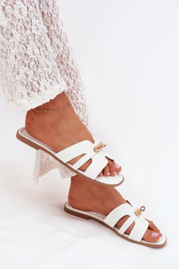 isocèle Pantoufles pour femmes Z avec des bandesem I couleur doréem Detalem couleur blanche Kerenza