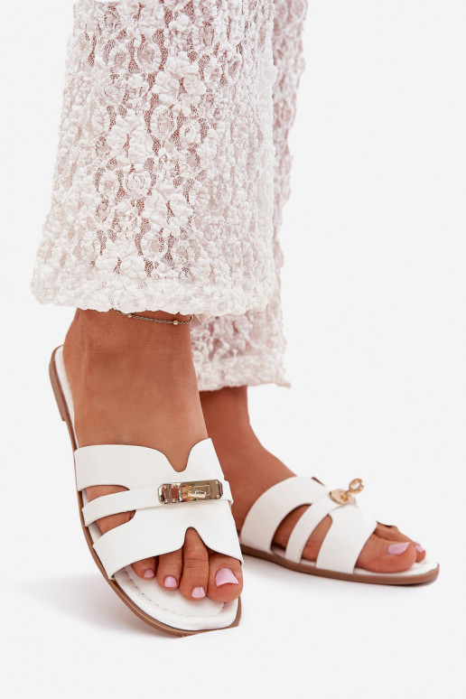 isocèle Pantoufles pour femmes Z avec des bandesem I couleur doréem Detalem couleur blanche Kerenza