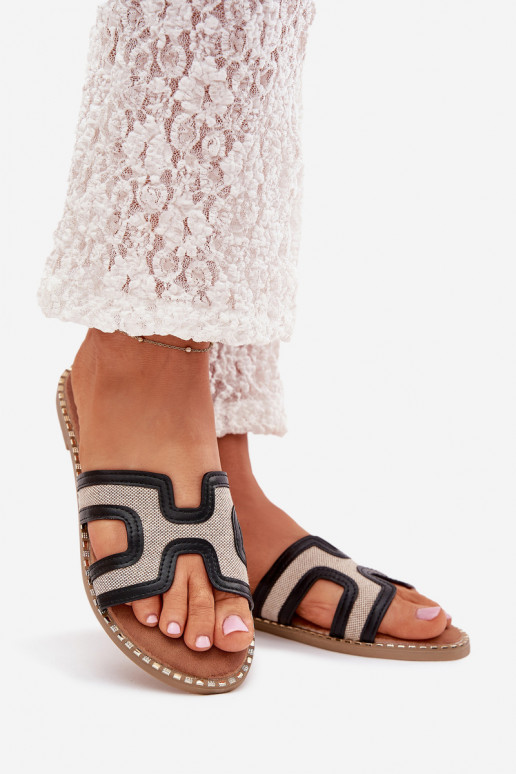 Damenhausschuhe mit breiten Absätzen schZuarze Farbe Vereya