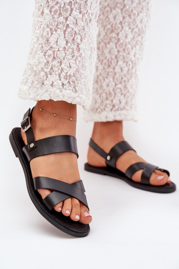 Zwarte platte dames sandalen van eco-leer Kalira 2