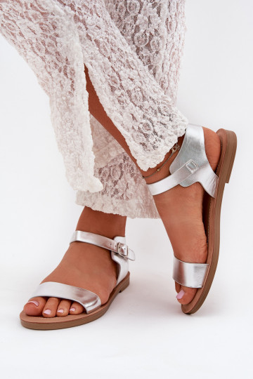 Damensandalen mit breiten Absätzen Eko Haut Silberfarbe Kivara 2