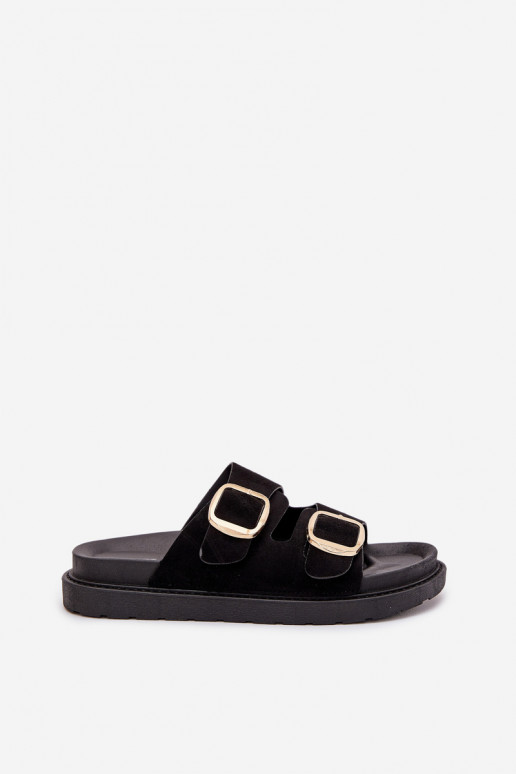 Pantoufles pour femmes avec une plateforme Ze couleur doréemi avec bouclesmi couleur noire Verena