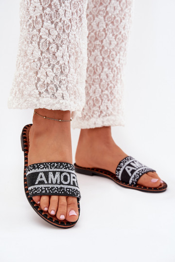 Pantoufles pour femmes avec des talons larges Avec décoration Amore couleur noire Avelina 2