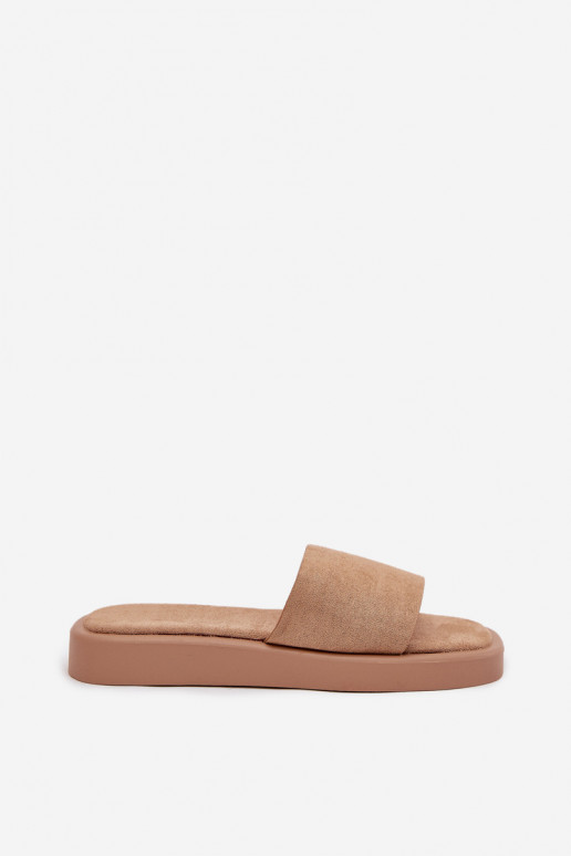 Damespantoffels met platform Z van eco-suèdeu beige Jorina
