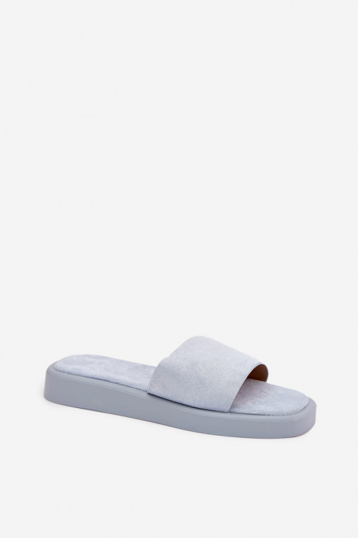 Pantoufles pour femmes avec une plateforme Z en daim écologiqueu Bleu clair Jorina