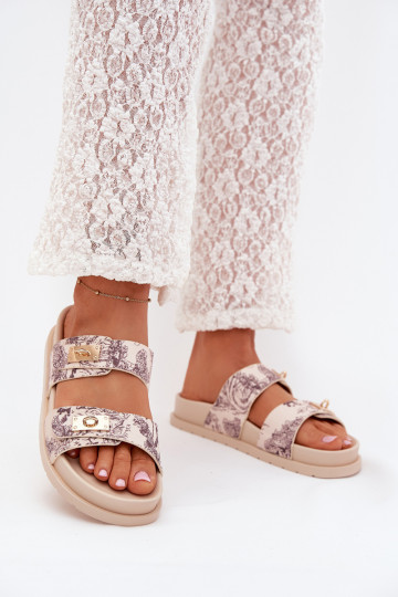 À motifs Pantoufles pour femmes avec une plateforme beige Sorina