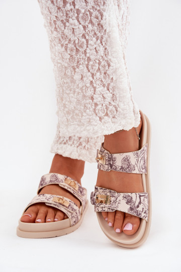 Gemustert Damenhausschuhe mit einer Plattform Beige Sorina 2