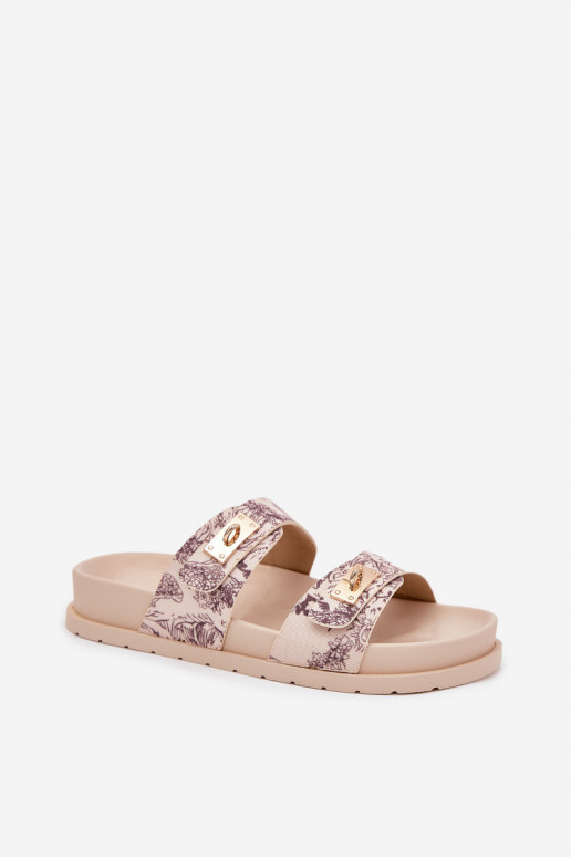 À motifs Pantoufles pour femmes avec une plateforme beige Sorina