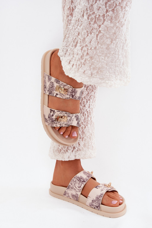 Gemustert Damenhausschuhe mit einer Plattform Beige Sorina