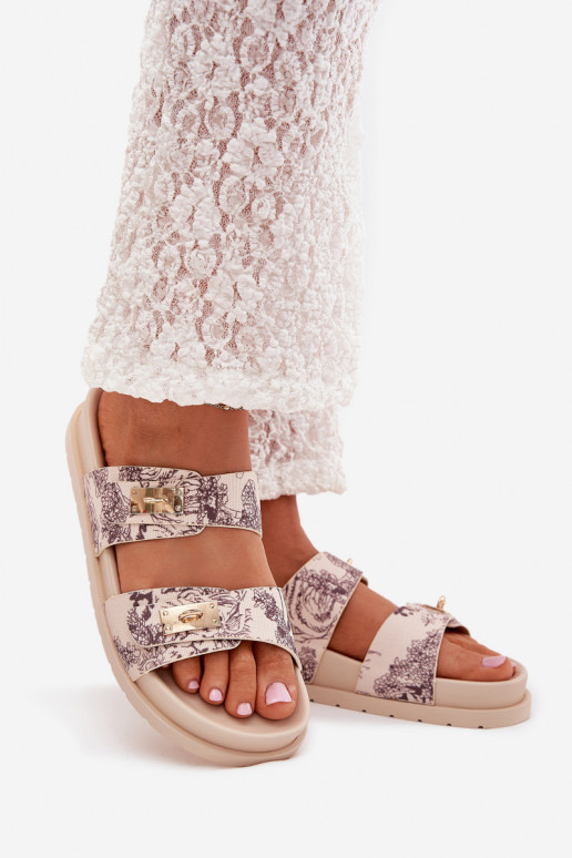 À motifs Pantoufles pour femmes avec une plateforme beige Sorina