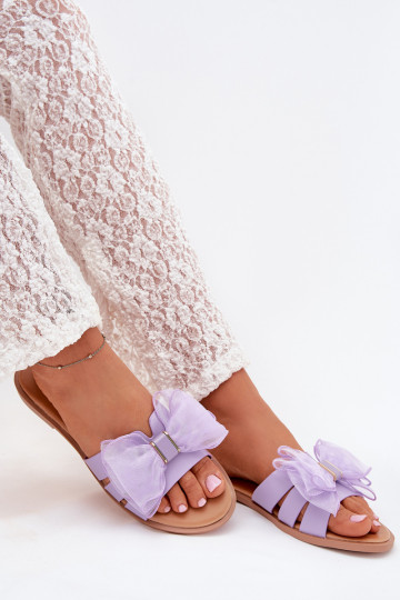 Dames slippers met brede hakken Z met tule strik in paars Tanira