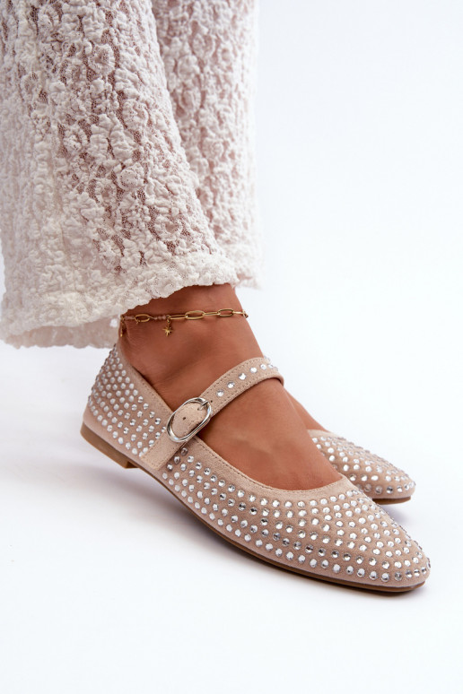 Ballerines Eco Suede en Ozdobione Avec strass beige Tinara