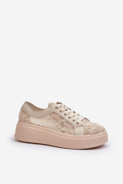 met kantmotieven Sneakers model schoenen Dames met platform S.Barski HY025 beige