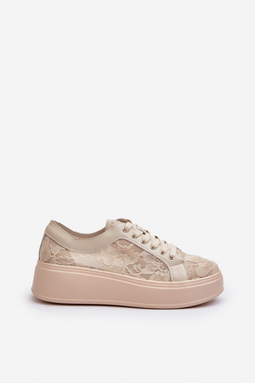 mit Spitzenmotiven Sneakers Stilvollllschuhe Feminin mit einer Plattform S.Barski HY025 Beige