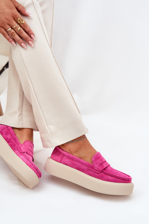 Vrouwen mocassins van suede met platform Vinceza 79535 roze kleur