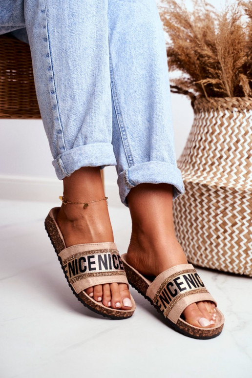 Slippers met sprankelende oogjes beige kleur Be Nice