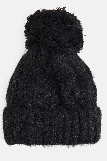 Bonnet noir avec pompon Karloti