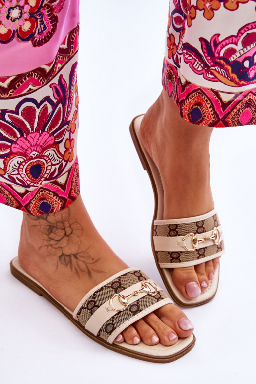 Klassieke platte slippers beige Het heeftrlene