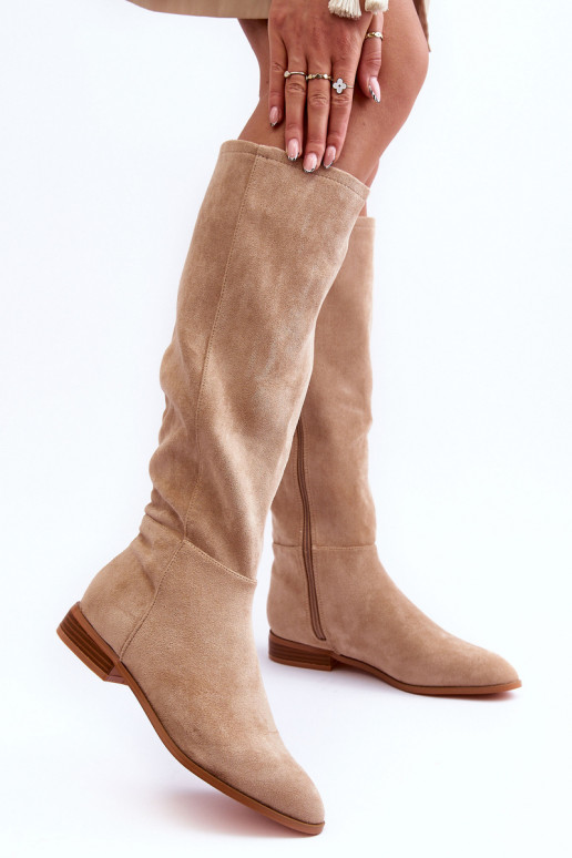 en daim bottes avec des talons larges beige Eelin