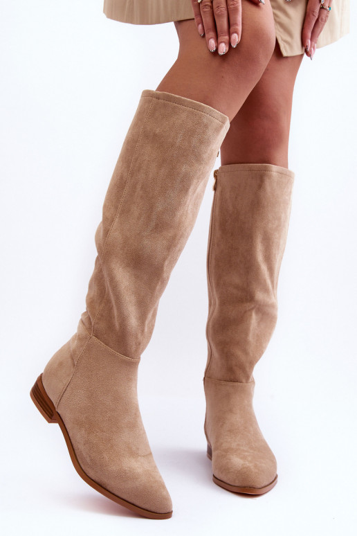 aus INildleder Stiefel mit breiten Absätzen Beige Eelin
