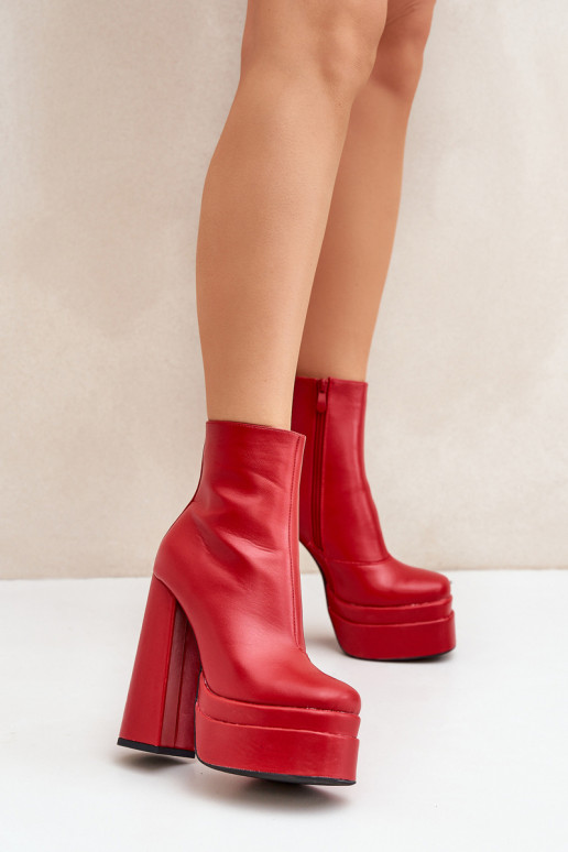 Bottes avec une plateforme I Enregistrer réchauffer couleur rouge Selahra