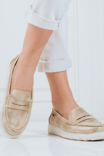 Dames mocassins gouden met flexibele zool