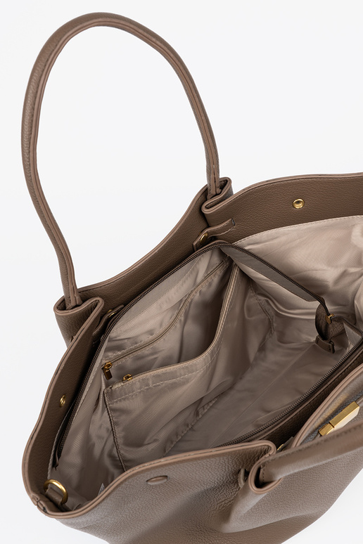 Handtasche/Tasche shopper taupe mit Verschluss