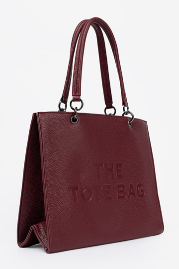 Burgund Handtasche typu tote z tłoczonym napisem