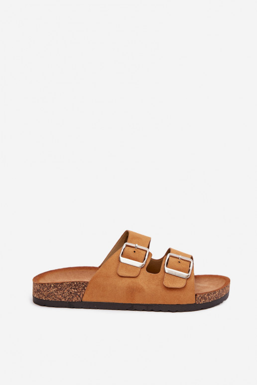 Damespantoffels met platform met gespen bruine kleur Livara Damespantoffels met platform met gespen bruine kleur Livara