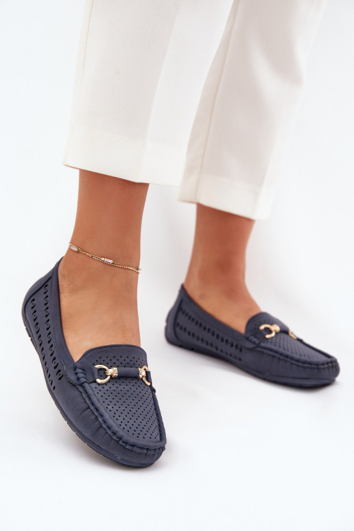 Mokassins für Damen mit durchbrochenen Elementen mit Ornamenten Dunkelblau Kaydance Mokassins für Damen mit durchbrochenen Elementen mit Ornamenten Dunkelblau Kaydance
