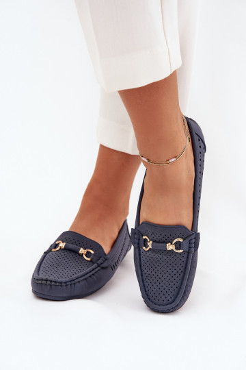 mocassins pour femmes avec des éléments ajourés avec des ornements bleu foncé Kaydance 2