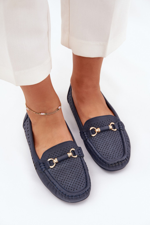 Mokassins für Damen mit durchbrochenen Elementen mit Ornamenten Dunkelblau Kaydance Mokassins für Damen mit durchbrochenen Elementen mit Ornamenten Dunkelblau Kaydance