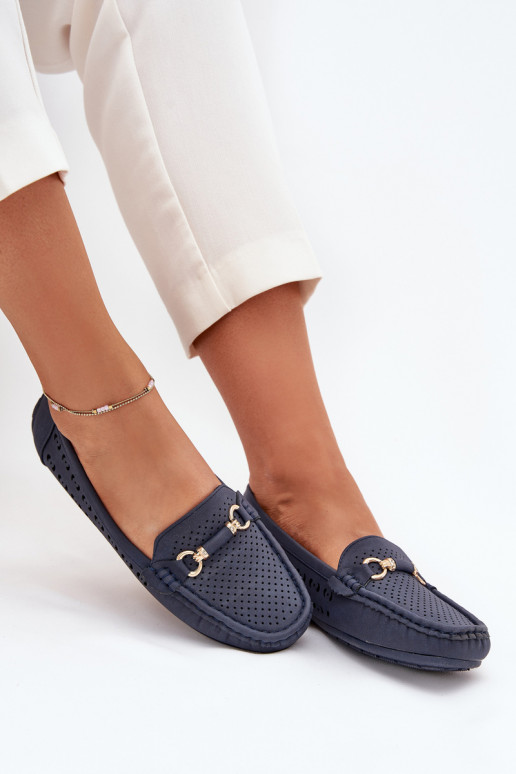 Mokassins für Damen mit durchbrochenen Elementen mit Ornamenten Dunkelblau Kaydance Mokassins für Damen mit durchbrochenen Elementen mit Ornamenten Dunkelblau Kaydance