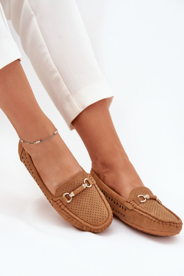 Damen-Mokassins mit Lochmuster und Ornamenten in Braun Kaydance