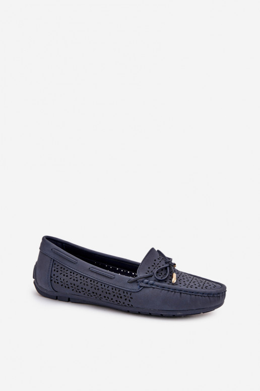 mocassins pour femmes avec des éléments ajourés I DANSiązaniem bleu foncé Mirisa mocassins pour femmes avec des éléments ajourés I DANSiązaniem bleu foncé Mirisa