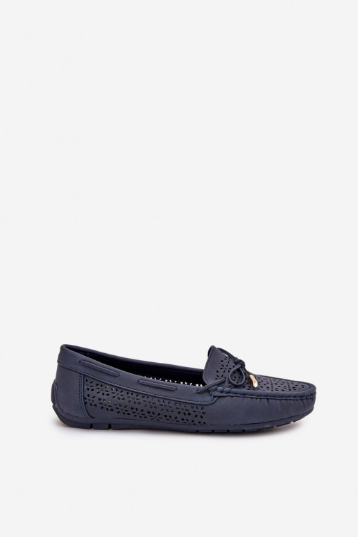 mocassins pour femmes avec des éléments ajourés I DANSiązaniem bleu foncé Mirisa mocassins pour femmes avec des éléments ajourés I DANSiązaniem bleu foncé Mirisa